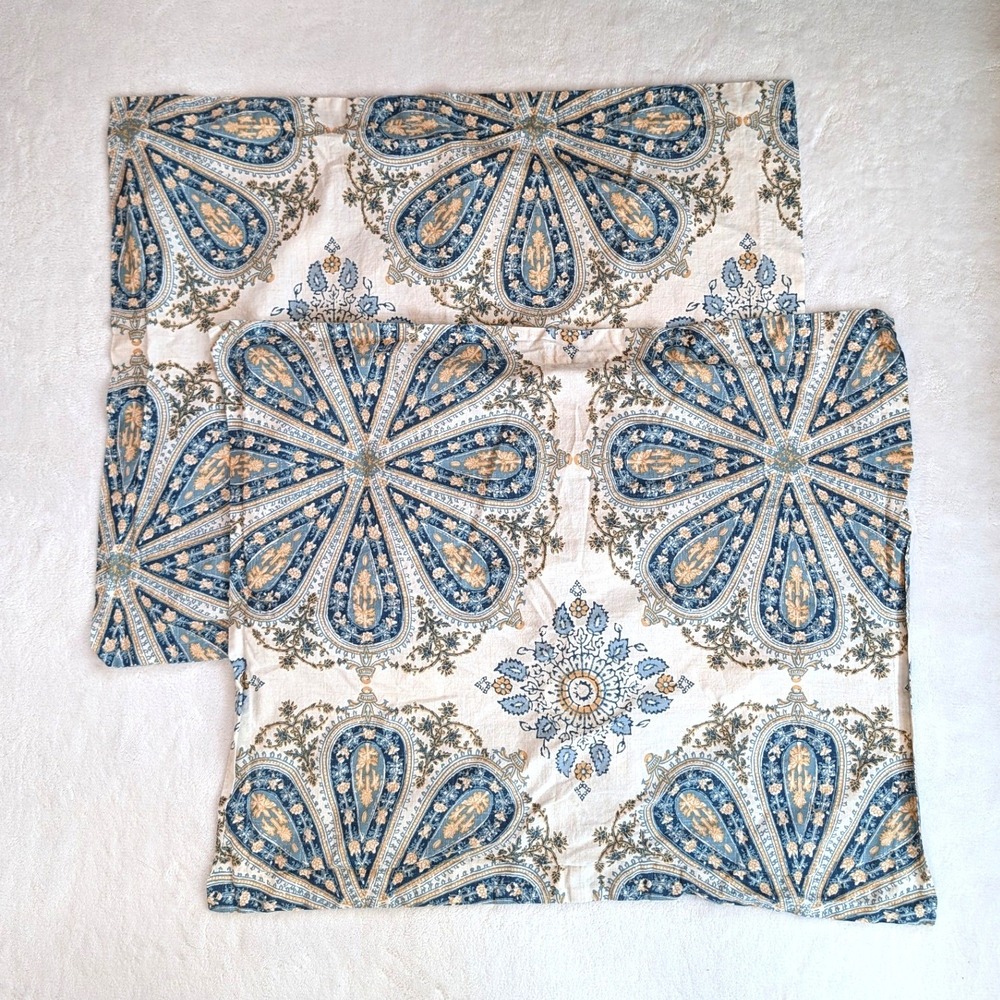 Lauren Ralph Lauren Paisley Medallion Cotton Pillow Standard Sham Set Blue Gold